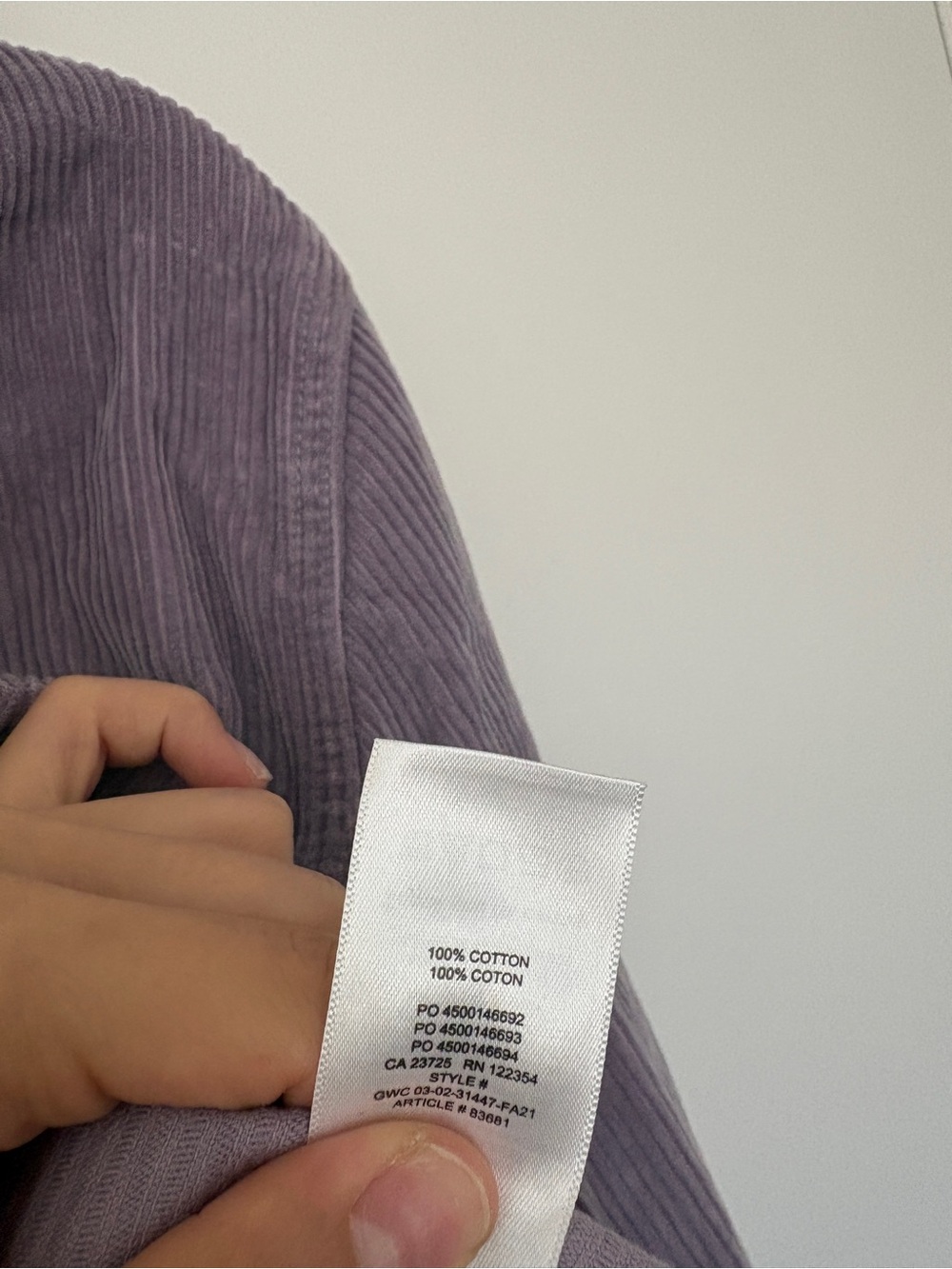 Aritzia Cropped Corduroy Zip Jacket - Lavender - Picture 4 of 5